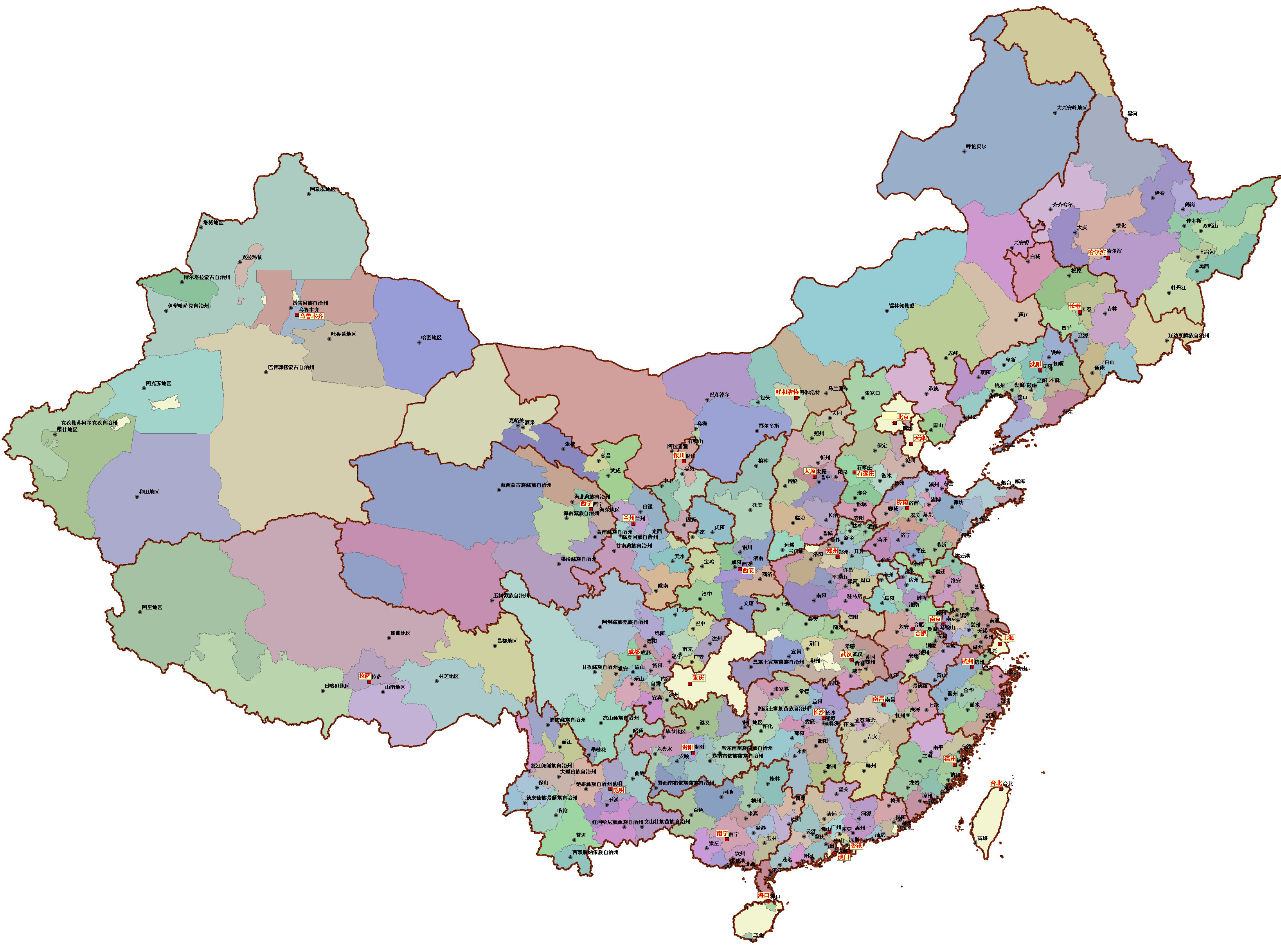 中国地级行政区划图(高清)