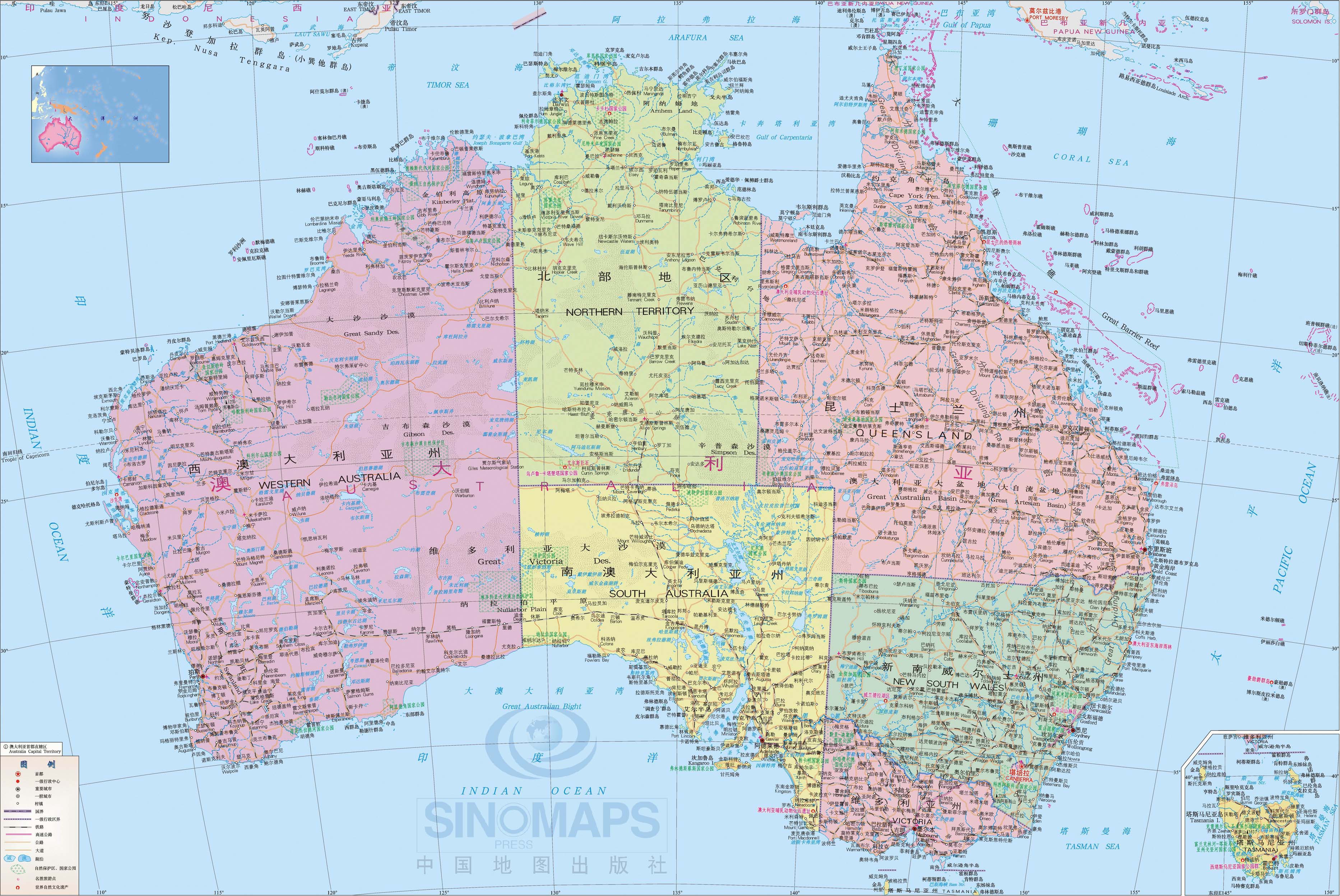 澳大利亚中文高清全图